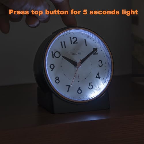Tinload 4.3" Retro Analog Alarm Clock, Vintage Decor, No Ticking Silent, Easy to Set, Gradual Rise Alarm, On/Off Switch on Side, Gentle Wake, Snooze, Lighted on Demand, Battery Operated, Retro Black - Image 5