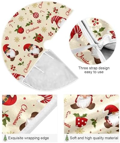 Gnomes Holly Berry Baubles Christmas Tree Skirt Large Xmas Tree Skirts Decorations 48 in Burlap Tree Mat Cover for 4 ft Trees Holiday Party - Image 3
