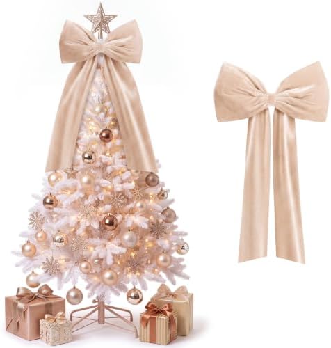 Knitgrip Extra Large Velvet Christmas Tree Topper Bow, Champagne, 47 Inch by Knitgrip