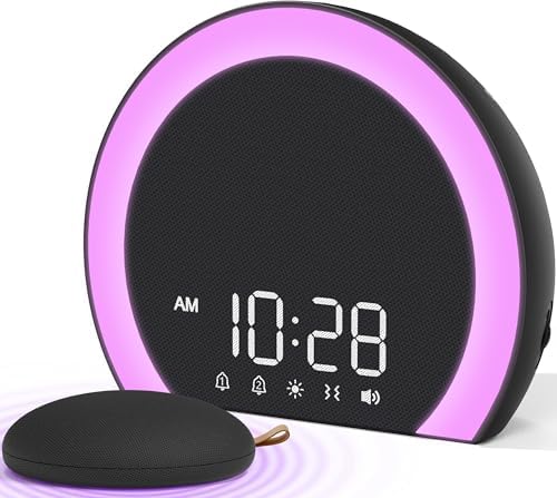 ANJANK Super Loud Alarm Clock with Wireless Bed Shaker, Vibrating Dual Alarm with Light Wake Up for Heavy Sleepers & Hearing Impaired, 9-Color Night Light, 8 Sounds, 0-100% Dimmer, USB Charger by ANJANK