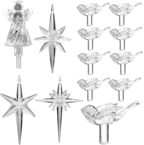 117Pcs Ceramic Christmas Tree Clear White Dove Bird Replacement Lights Bulbs and 1 Angel/3Stars Topper Ornament for Ceramic Tree D??cor - Medium Plastic Pegs. by KonohaELF