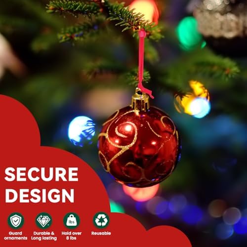 100 PCS Christmas Ornament Hangers Hooks, Adjustable Ornament Ribbon Hanger for Hanging Small & Large Heavy Ornaments, Xmas Ornament Hanging String for Christmas Tree Decorations Bauble (Red) - Image 3