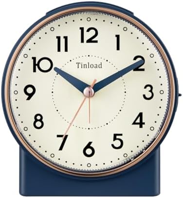 Tinload 4.3" Retro Analog Alarm Clock, Vintage Decor, No Ticking Silent, Easy to Set, Gradual Rise Alarm, On/Off Switch on Side, Gentle Wake, Snooze, Lighted on Demand, Battery Operated, Retro Blue by Tinload