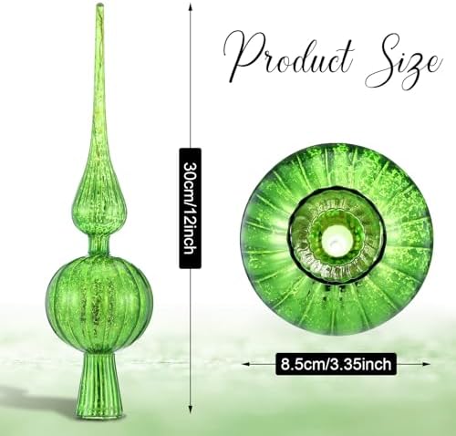 Gejoy 12" Mercury Glass Christmas Tree Topper,Classic,Green - Image 2
