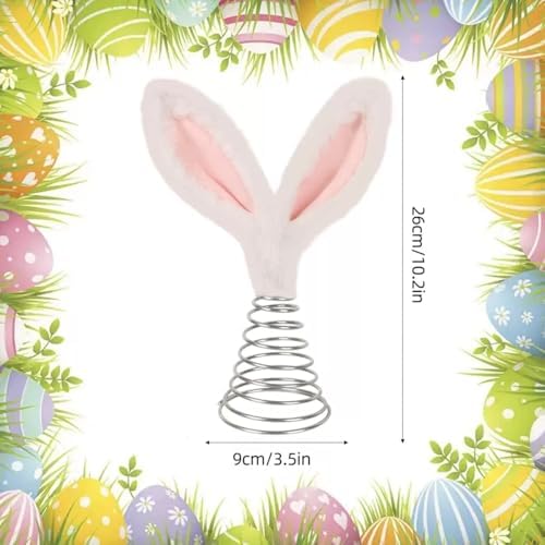 10 Inch White Pink Bunny Ear Easter Day Tree Topper, Bunny Ears Metal Spiral Bunny Ornaments Rabbit Christmas Tree Decor???for Cute Spring Easter Trees Holiday Home Decoration Party Supplie - Image 5