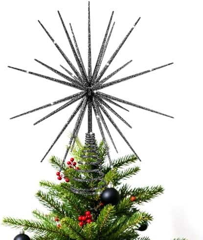 13.7 Inch Black Christmas Tree Topper - 3D Burst Black Tree Topper, Exploding Star Christmas Tree New Year Holiday Tree Decoration by LGFMGWH