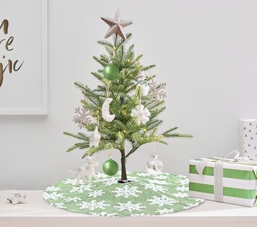Green Christmas Tree Skirt 24 Inch Snowflakes Faux Fur Mini Tree Skirts Plush Tree Mat for Home Winter Party 4Ft Christmas Tree Decorations - Image 2