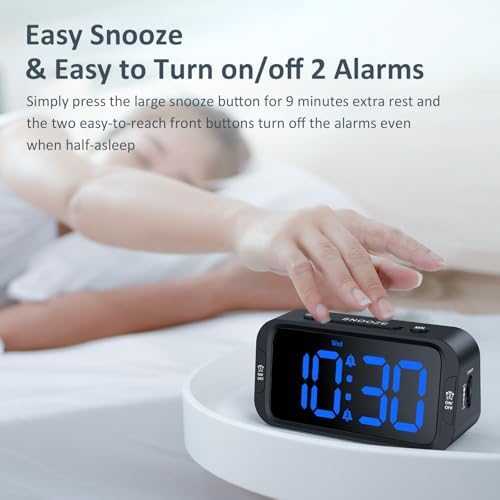 Odokee Digital Dual Alarm Clock for Bedroom with 0-100% Dimmable Display | Easy to Set Alarm Clock with Weekday/Weekend Mode - Loud Alarm for Heavy Sleepers with 5 Sounds Adjustable Volume - Blue - Image 6