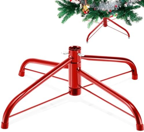 Roowest Folding Christmas Tree Stand Artificial Xmas Tree Base Holder Replacement Metal Tree Base for Artificial Christmas Tree(Red, 16 Inch) by Roowest