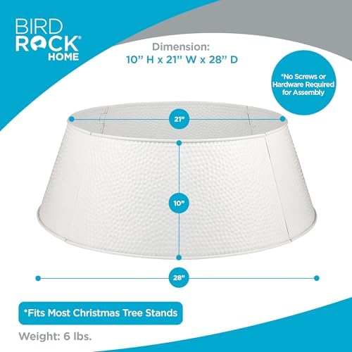 BIRDROCK HOME 4-Panel Hammered Metal Christmas Tree Collar - Stylish Holiday Tree Skirt Alternative - Durable Iron Construction Base Cover - Protects Tree Base from Pets - Easy Assembly - White - Image 4