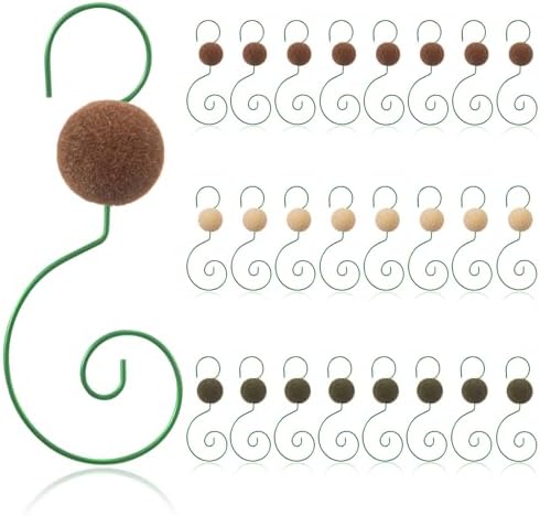 Cinnvoice 24 Pcs Velvet Christmas Ornament Hooks Christmas Tree Decorative Shaped Hangers Green Wire Swivel Ornament Metal Hooks with Velvet Beaded for Crafts Xmas Tree Decoration by QinYee