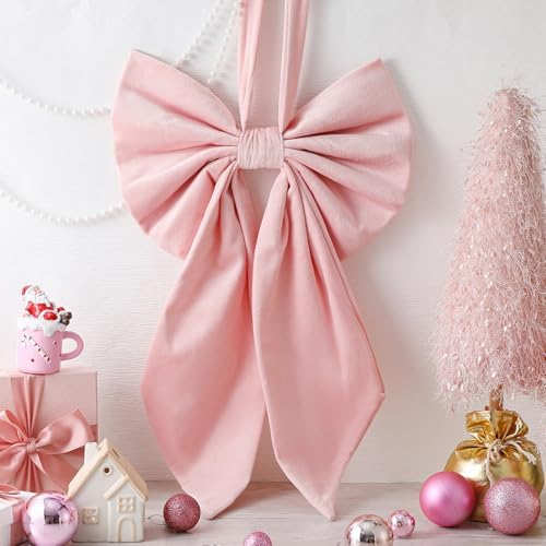 Janinka Pink Christmas Tree Topper Bow 22" Big,Velvet - Image 2
