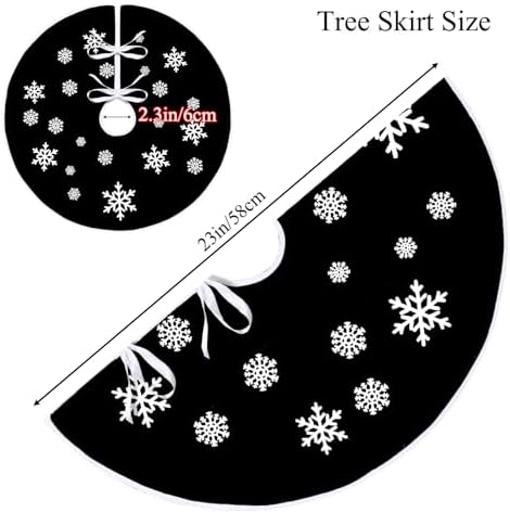 23 Inch Black Burlap Christmas Tree Skirt with White Snowflakes - Image 4