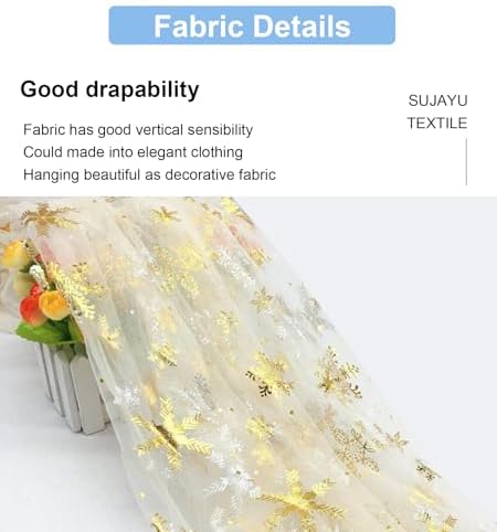 Winter Wonderland Snowflake Decorations, 59" x 119" Multi Color Foil Organza Tablecloth, Christmas Tree Skirt (White+Gold) - Image 3