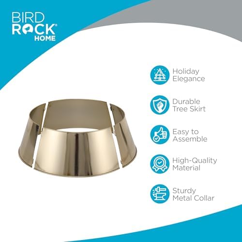 BIRDROCK HOME 4-Panel Christmas Tree Collar - Metal Holiday Skirt Decor - Water Base Protection from Pets (Soft Gold) - Image 2