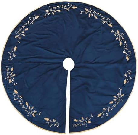 Bunny Chorus Christmas Tree Skirt, 48 inches Large Velvet Fur Plush Blue Tree Skirt, Xmas Tree Skirts with Gold Embroidered Holly Leaf for Merry Christmas Party Christmas Tree Decorations - Image 2