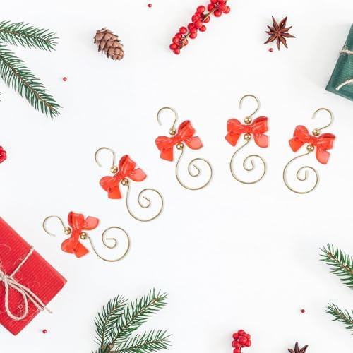 INCREWAY 30 Pcs Red Bow Ornament Hook Christmas Ornament Hook S-Shaped Hanger Crystal Jeweled Swirl for Crafts Xmas Decoration (Golden) - Image 3