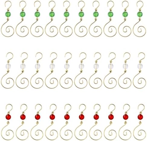 INCREWAY 30 Pcs Golden Wire Ornament Hooks, S-Shaped Christmas Tree Hanger Hooks Metal Decoration Hooks with 3-Color Round Crystal Beads for Party, Home Decor by ForHome