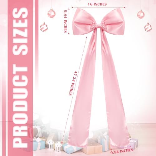 Daifunli 20 x 47 Inches Giant Satin Bow Christmas Tree Topper,Pink - Image 2