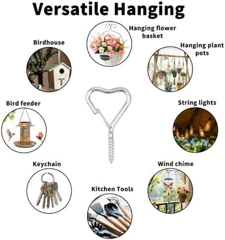10 Pack Heart Shaped Screw Hooks for Hanging Plants, Ceiling Hooks - Image 2