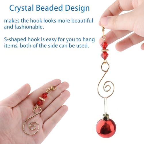 INCREWAY 20 Pcs Lobster Knot Christmas Hook Decorative with Lobster Claws Hanging Metal Wire Red Rhombic Crystal Jeweled Swirl for Crafts Xmas Decoration (Golden) - Image 4