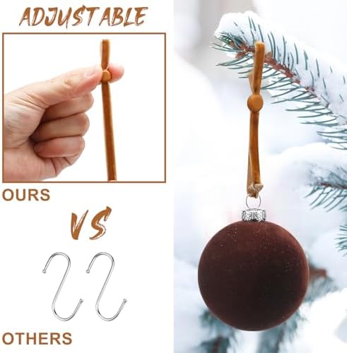 Daifunli 100 Pcs Christmas Velvet Ornament Strings Adjustable Ornament Hooks Non Slip Hangers Hooks Tree for Christmas Tree Decorations(Brown) - Image 3
