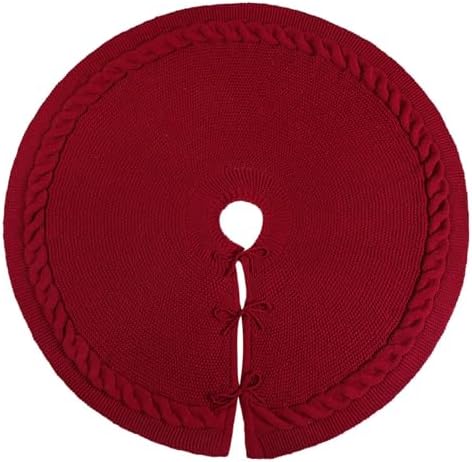 48 Inch Christmas Tree Skirt: Cable Knit Tree Skirt for 7.5FT Tree, Wine Red Tree Skirt, Vintage Tree Skirts, Rustic Farmhouse Christmas Decorations - Image 7