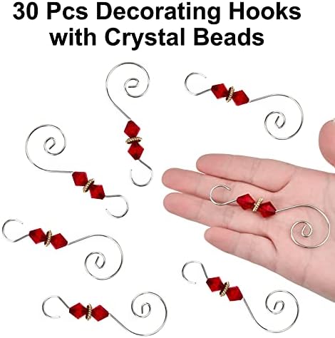 INCREWAY S-Shaped Christmas Tree Hanger Hooks, 30 Pcs Silver Metal Decoration Hooks with Red Rhombus Crystal Beads for Party, Home Decor - Image 4