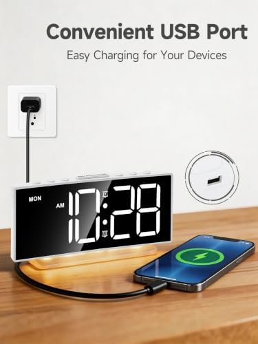 Cadmos Loud Alarm Clocks for Heavy Sleepers,Adults,Kids,Teens,Large Digital Display,7 Color Night Light,Adjustable Volume,Battery Backup,Small Bedside Clocks for Bedrooms (White+Dynamic) - Image 6