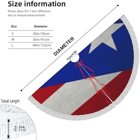 Christmas Tree Skirt 30" Inch Puerto Rico Flag Xmas Tree Skirt Mat with White Tassel for Party Holiday, Tree Skirt Christmas Decorations - Image 5