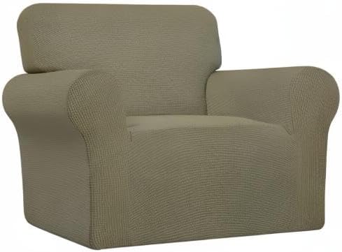 Easy-Going Stretch Chair Sofa Slipcover 1-Piece Couch Sofa Cover Furniture Protector Soft with Elastic Bottom for Kids, Pet. Spandex Jacquard Fabric Small Checks (Chair, Khaki)