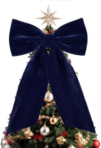 HunnmingRe Large Navy Blue Velvet Bow Christmas Tree Topper 30 Inches by HunnmingRe