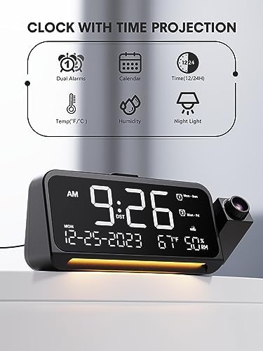 Mesqool Projection Alarm Clock Ceiling Display, with Temperature, Humidity - Image 2
