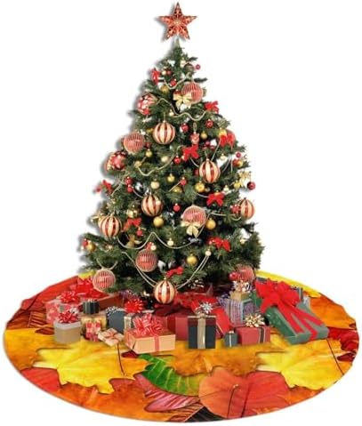 Fall Maple Leaves in Autumn for Thanksgiving Christmas Tree Skirt 48" for Xmas Halloween New Year Holiday Party Home Tree Mat Decor Ornaments Decoration - Image 5