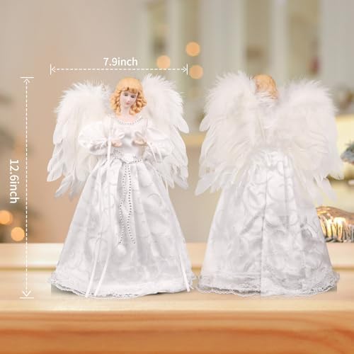 Christmas Tree Topper with Lights | 12.5 inch White Angel Tree Topper - Image 3