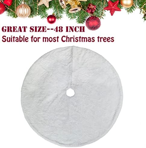 AOGU 48 Inch Faux Fur Christmas Tree Skirt White Shiny Plush Skirt for Merry Christmas Party Christmas Tree Decoration - Image 2