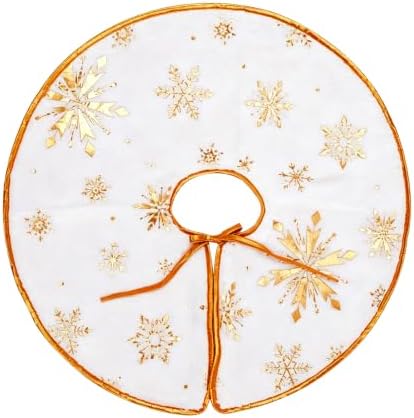 Christmas Tree Skirt White Pink Red Plush Christmas Tree Skit Jacquard Cashmere Snowflake Xmas Holiday Decoration Ornament for Merry Christmas Party Christmas Tree Decoration (Gold White, 11 INCH) by MUYULIN