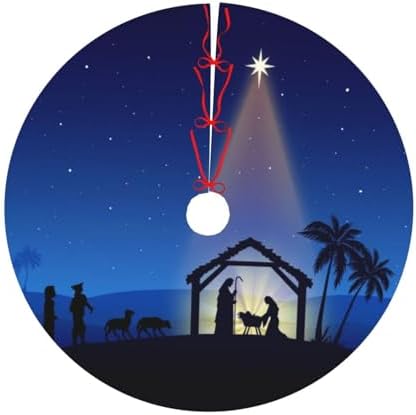 Holy Blue Star Christmas Nativity Scene Christmas Tree Skirt 48" for Xmas Halloween New Year Holiday Party Home Tree Mat Decor Ornaments Decoration - Image 6
