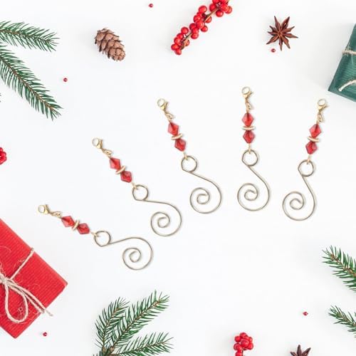 INCREWAY 20 Pcs Lobster Knot Christmas Hook Decorative with Lobster Claws Hanging Metal Wire Red Rhombic Crystal Jeweled Swirl for Crafts Xmas Decoration (Golden) - Image 3