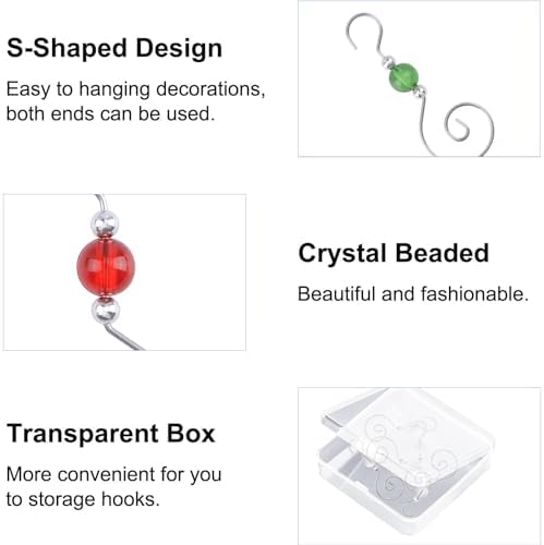 INCREWAY 30 Pcs Silver S-Shaped Christmas Ornament Tree Hanger Hooks Metal Decoration Hooks with Clear Round Crystal Beads for Party, Home Decor (3-Color Bead) - Image 3
