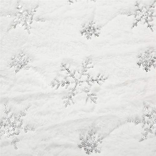 Sattiyrch Christmas Sequin Tree Skirt 48in,White Soft Thick with Silver Snowflakes Decorations for 8FT 9FT Xmas Tree - Image 3