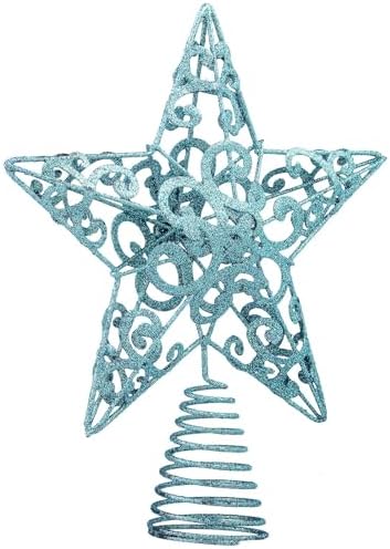 Aneco 10 Inches Christmas Treetop Star Metal Glittered Christmas Tree Topper Xmas Tree Decoration Topper for Christmas Holiday Home Office School Mall Decor, Blue by Aneco