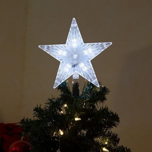 Alpine Corporation 8" H Flashing 5-Point Star Tree Topper with 31 Cool White LED Lights, Christmas Decoration by Unknown