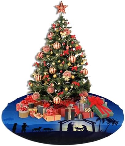Holy Blue Star Christmas Nativity Scene Christmas Tree Skirt 36" for Xmas Halloween New Year Holiday Party Home Tree Mat Decor Ornaments Decoration - Image 5