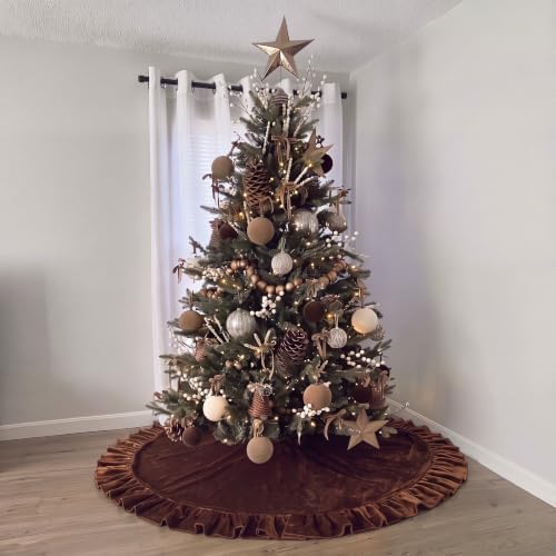 Velvet Christmas Tree Skirt, 60 Inches, Bow Style, Brown - Image 2
