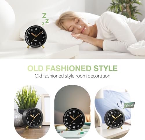 Analog Alarm Clock, Silent Non-Ticking with Night Light, Fashionable Round Metal Alarm Clock for Office, Battery Operated, Clock for Bedroom, Elderly, Adults, Children, Student Gifts - Image 4