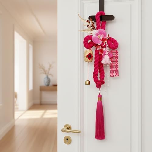 Chinese Knot Door Hanger Decor - Traditional Red & Pink Polyester Wall Ornament for Wedding, Festive Celebrations, Home Entryway (1 Pack) - Image 3