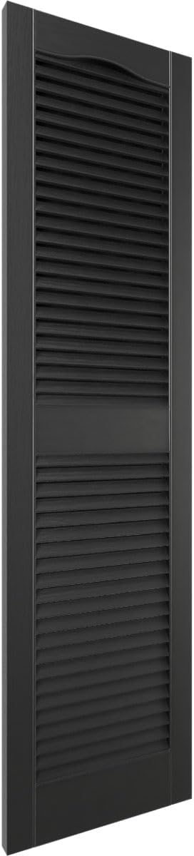 Ekena Millwork Lifetime Vinyl LL1S12X02500BL Standard Cathedral Top Center Mullion, Open Louver Vinyl Shutters, w/Installation Shutter-Lok's & Matching Screws (Per Pair), 12"W x 25"H, Black