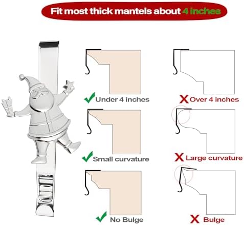 Christmas Stocking Holder for Mantle Set of 7, Reusable Christmas Stocking Hooks, No-Damage Xmas Hanger for Fireplace mantle Grip Stand Christmas Decoration Ornaments Hanging Sliver Shelf Floor - Image 6