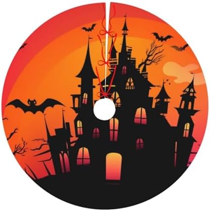 Christmas Tree Skirt, Happy Halloween Witch Castle Moon Xmas Large Tree Mat, New Year Festive Holiday Party Decorations 30" inches - Image 7